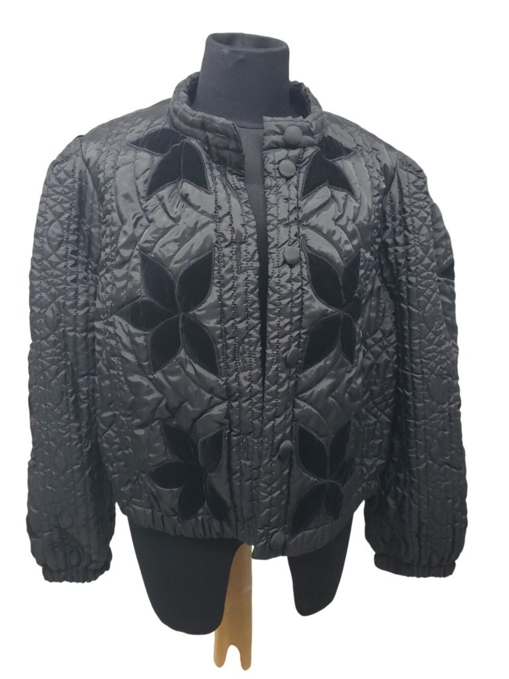 Free People Quinn Black Quilted Velvet Jacket Boho Floral Puff Sleeve Cropped S - Picture 12 of 14